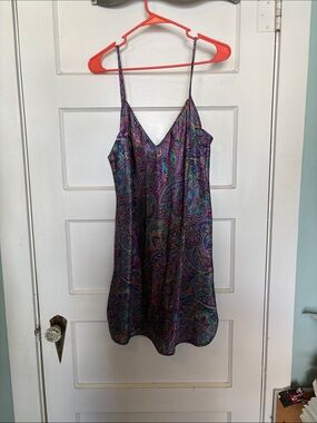 Featherbed Paisley Satin Chemise in Purple & Teal Size M